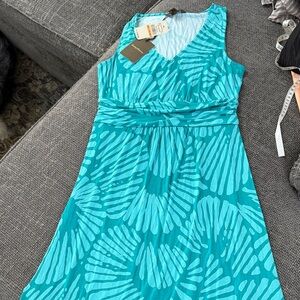 Tommy Bahama “Shells Aswirl” Turquoise Patterned V-Neck Midi Dress NWT Sz Small